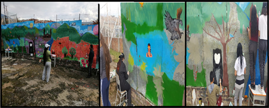 Figura 6. Proyecto Aprendizajes Productivos a través de la Comprensión Etnocultural, elaboración mural, reconocimiento del patrimonio local