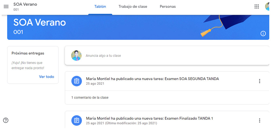 Figura 2. Google Classroom: Fotografía de inicio del test virtual.