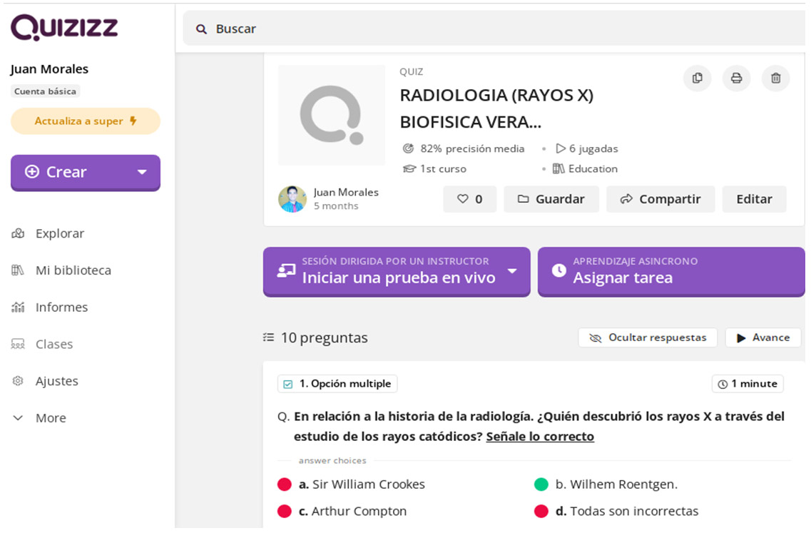 Figura 5. Plataforma Quizizz: Fotografía del evaluativo en línea. 